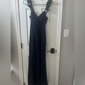 Navy Blue Ruffle Sleeve Long Dress